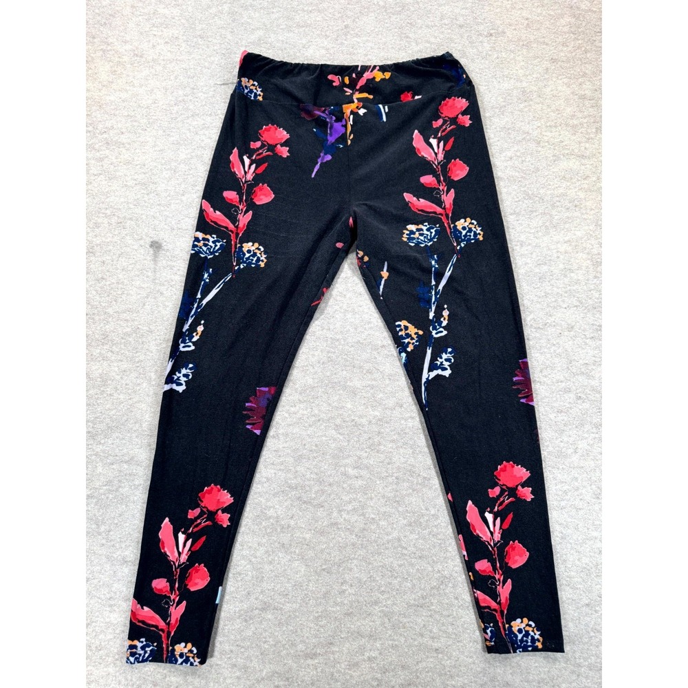 Lularoe Tall & Curvy Leggings Womens Black Floral High Rise Ankle T/C Stretch